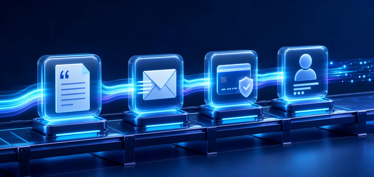 Flux automatisé reliant devis, messages, paiements et clients