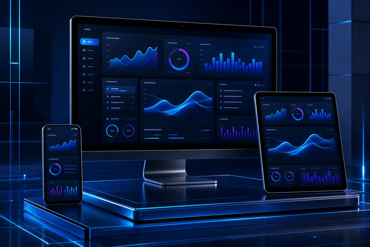 Interface web responsive sur ordinateur, tablette et mobile